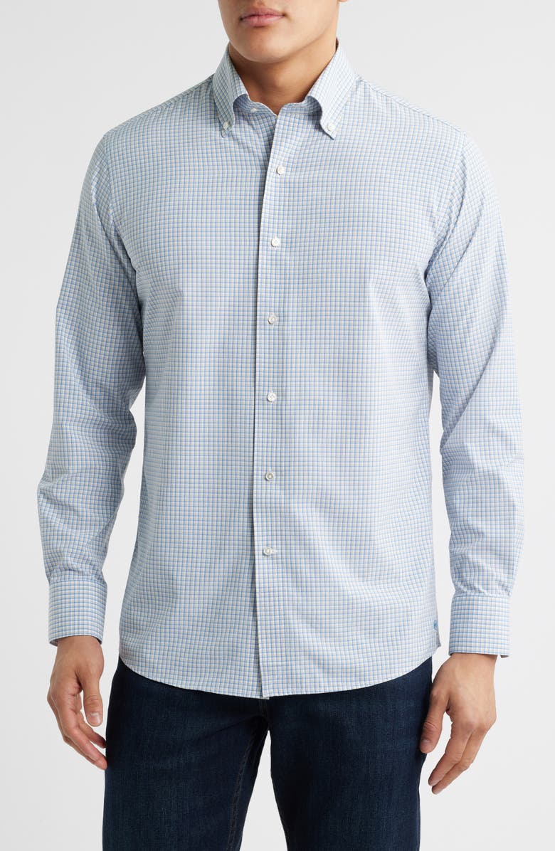 Peter Millar Crown Crafted Rollins Performance Poplin Sport Shirt, Main, color, Fountain Blue