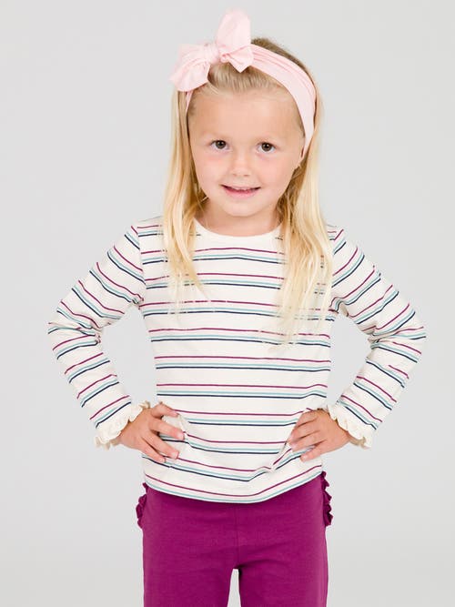 Rufflebutts Girls Knit Long Sleeve Ruffle Layering Tee In Dahlia Stripe