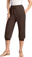 Roaman's Plus Size Soft Knit Capri Pant With Drawstring Waist