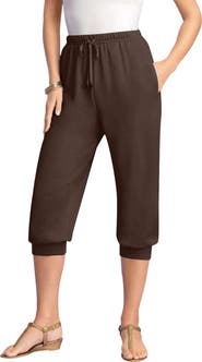 Roaman's Plus Size Soft Knit Capri Pant With Drawstring Waist