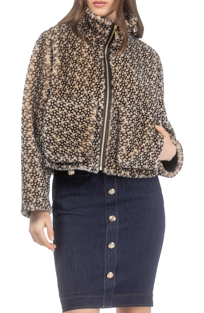 GORSKI Genuine Shearling Insignia Zip Jacket, Alternate, color, Beige/Black Insignia