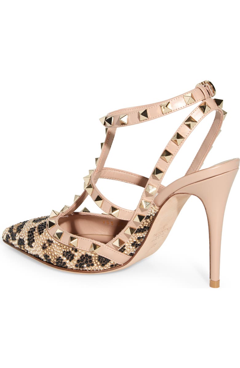 Valentino Garavani Rockstud Crystal Leopard Spot Pointed Toe T-Strap Pump, Alternate, color,