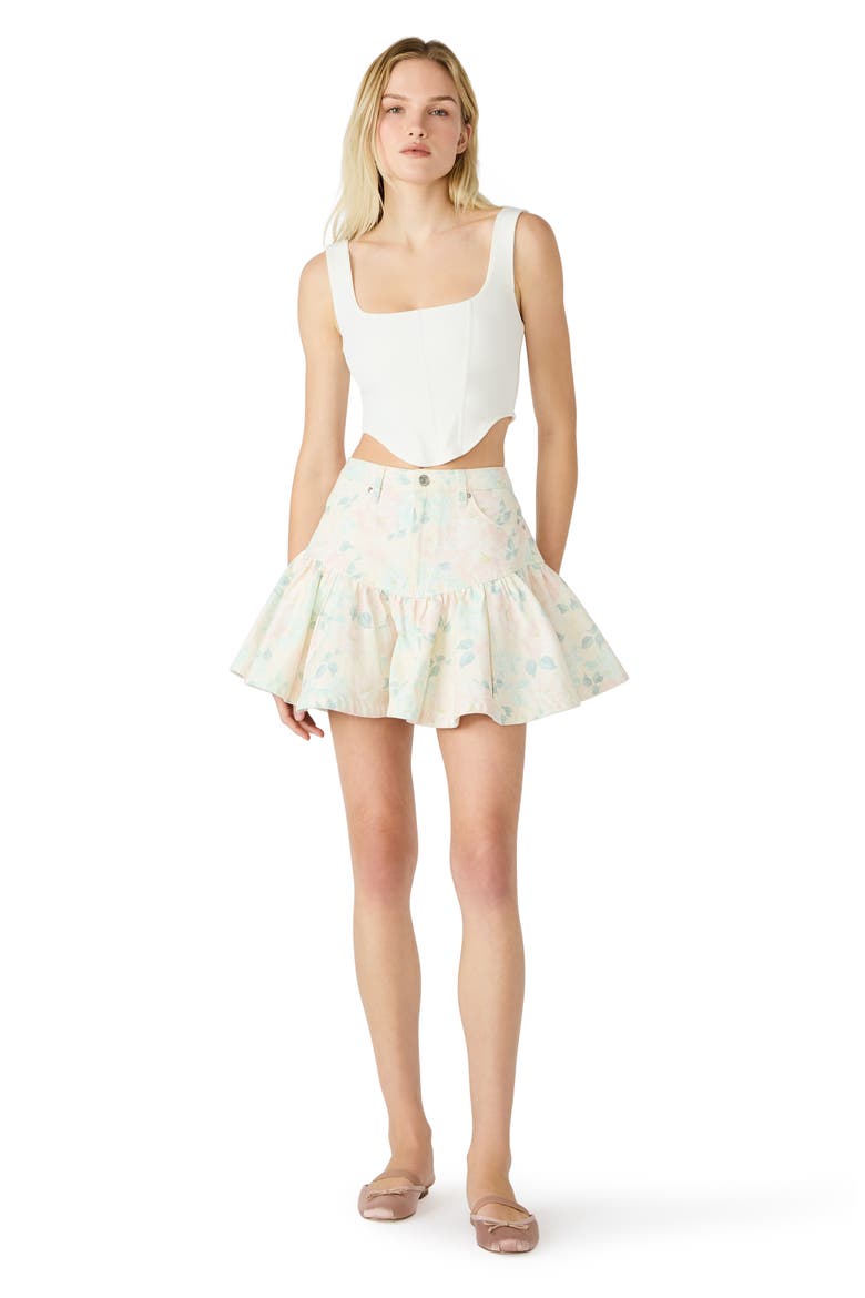 Allessandria Ruffle Denim Miniskirt, Alternate, color, PEACH BEIGE