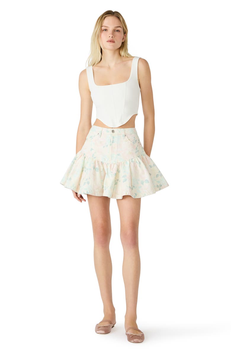 Steve Madden Allessandria Ruffle Denim Miniskirt, Alternate, color, Peach Beige