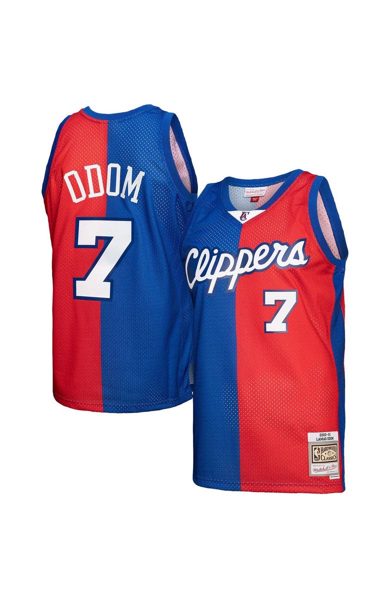 Mitchell & Ness Men's Mitchell & Ness Lamar Odom Royal/Red LA Clippers Hardwood Classics 2000/01 Split Swingman Jersey, Main, color, 