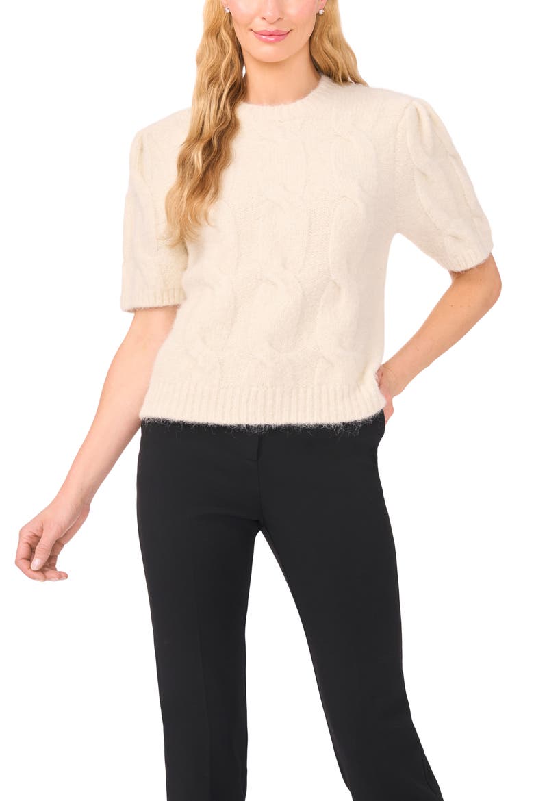 Laila Big Cable Short Sleeve Sweater, Main, color, DAISY CREAM