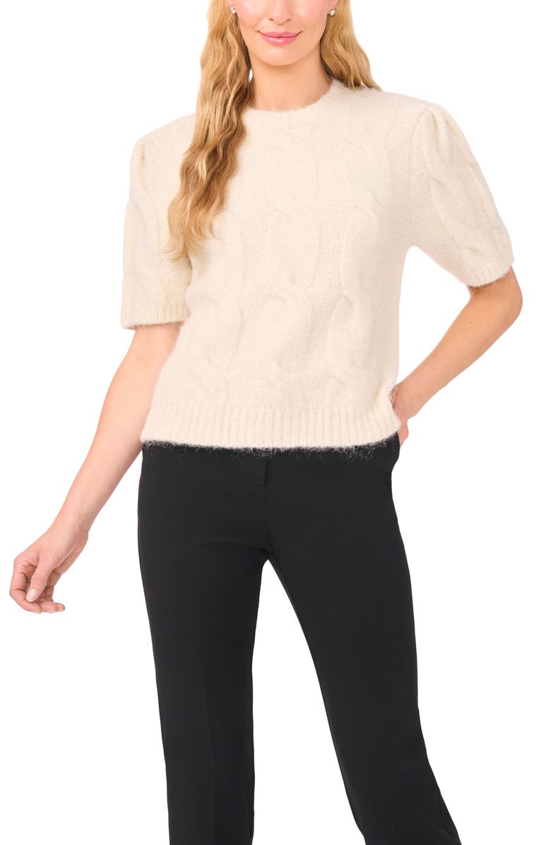 Ted Baker Laila Big Cable Short Sleeve Sweater, Main, color, Daisy Cream