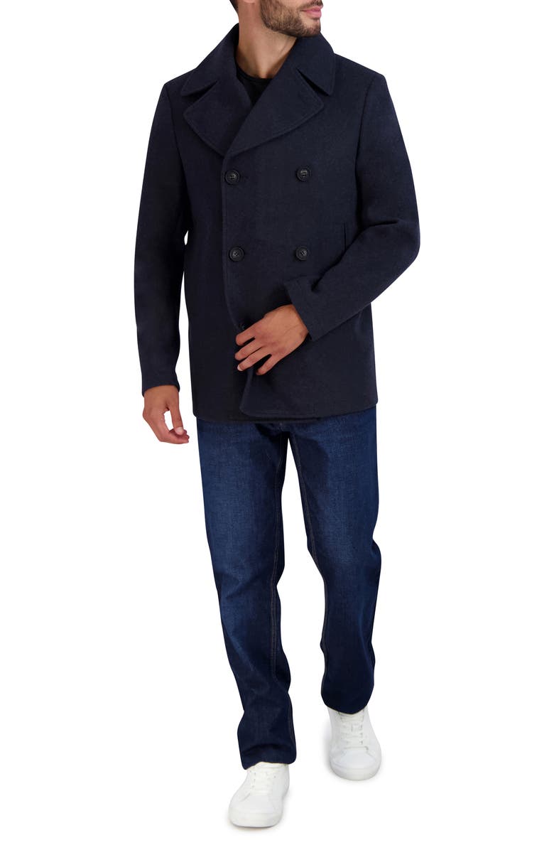 Cole Haan Double Breasted Peacoat, Alternate, color, Navy