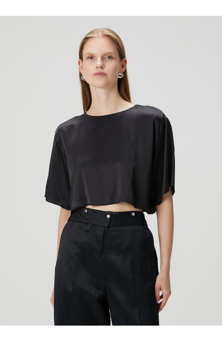 PCFG Pure Silk Oversized Silk Crop Top, Alternate, color, Black