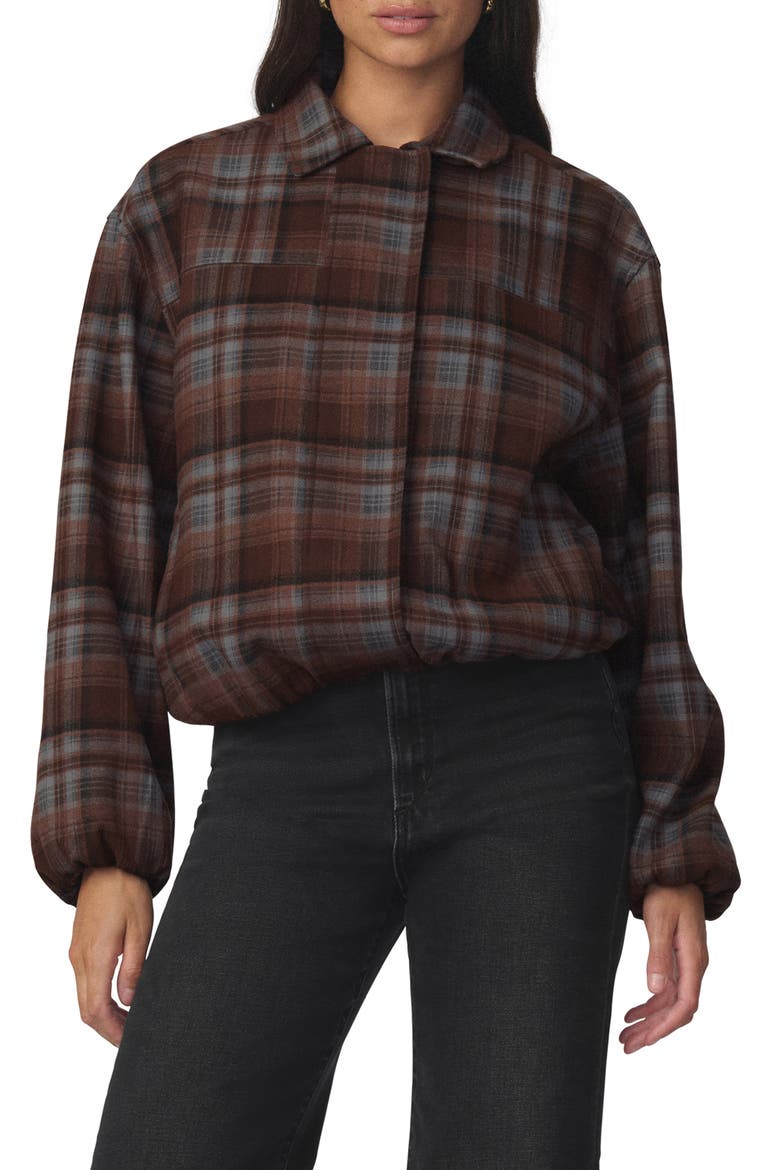 The Bella Bomber Jacket, Main, color, BROWN/ BLUE PLAID