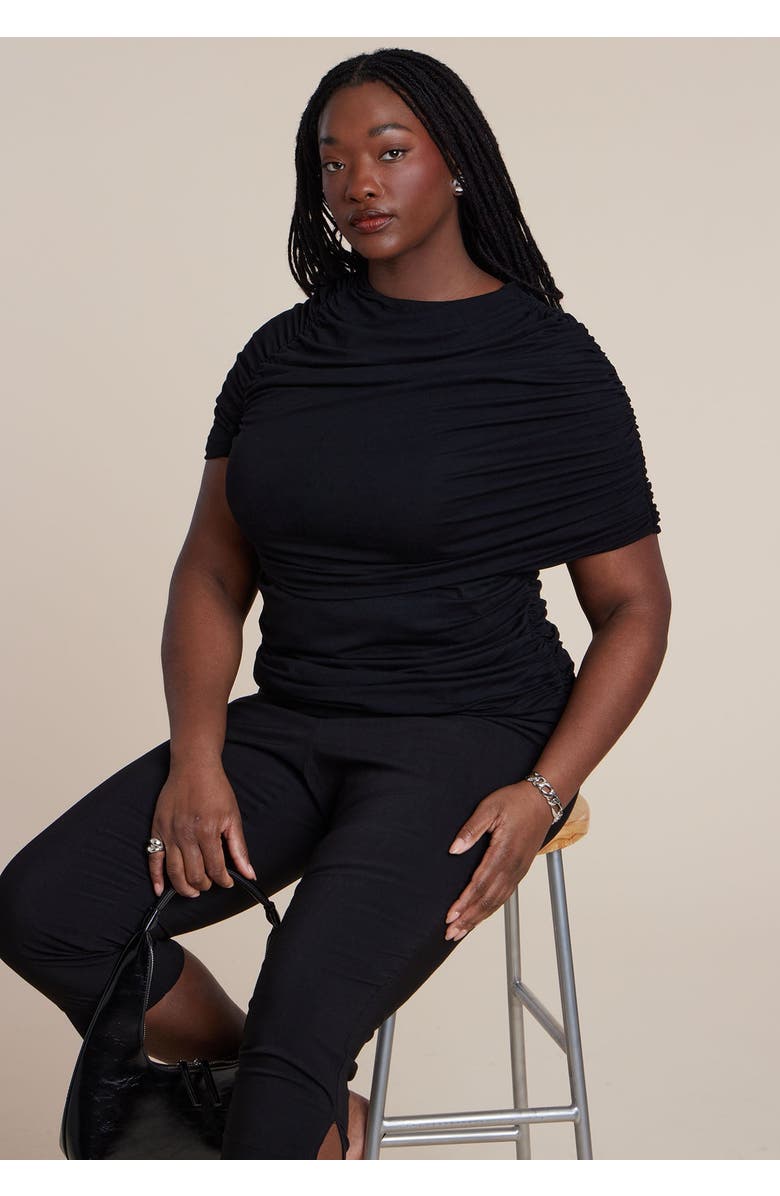 ELOQUII Sleeve Overlay Draped Top, Main, color, Black Onyx