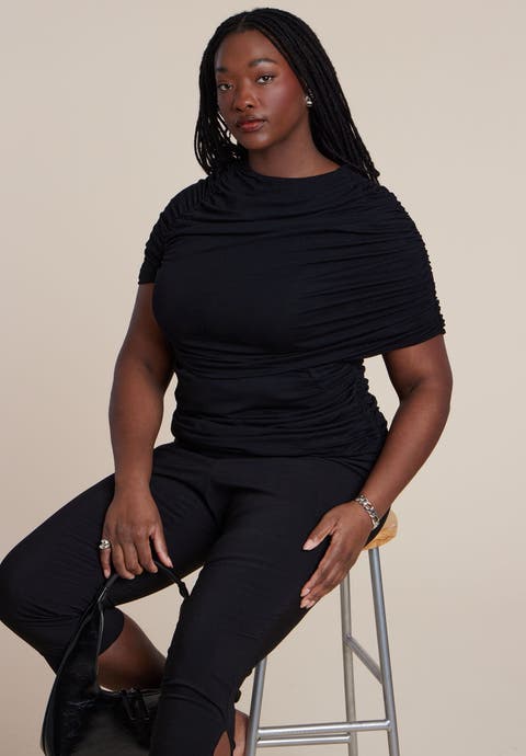 Sleeve Overlay Draped Top (Plus)