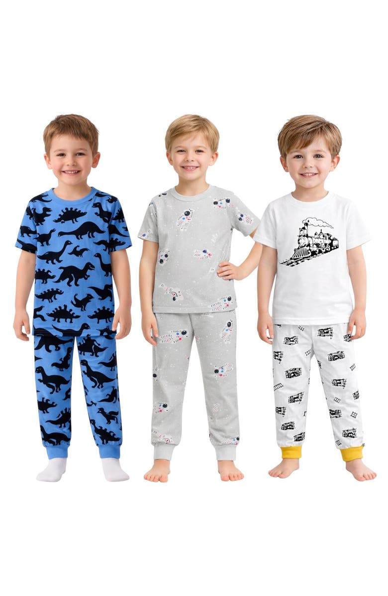 BenBen Kids 3 Pack Pajamas Toddlers and Boys Snug Fitted Short Sleeve Sleepwear Sets, Alternate, color, Dark Grey
