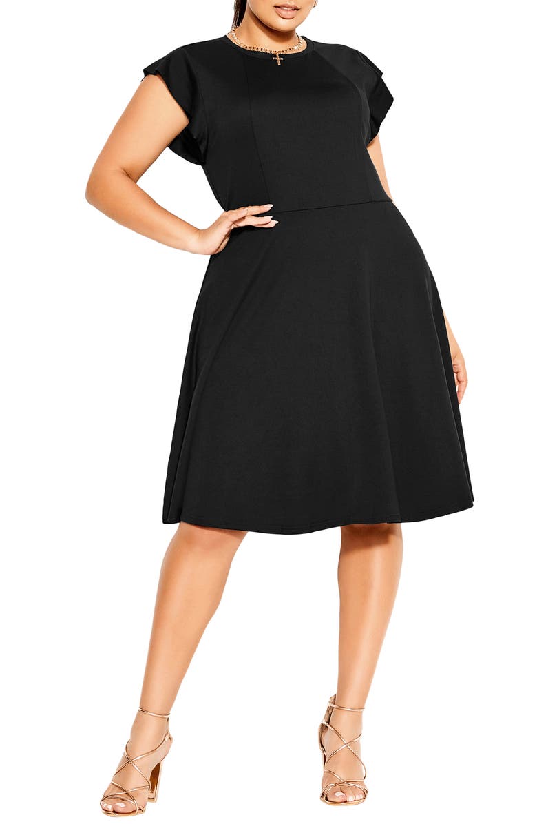 City Chic Frill Sleeve Dress, Main, color, Black