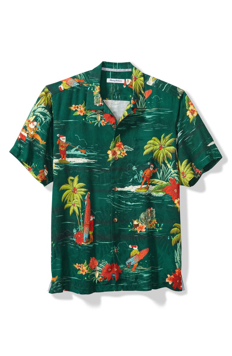 Tommy Bahama Surf's Up Santa Short Sleeve Button-Up Shirt, Main, color, 