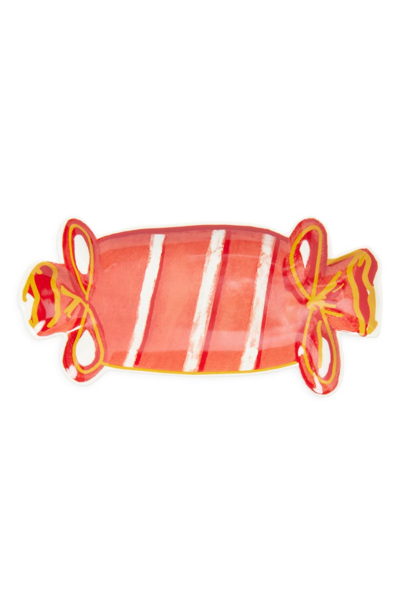 Creative Co-Op Candy Shaped Stoneware Plate, Main, color, Red/White