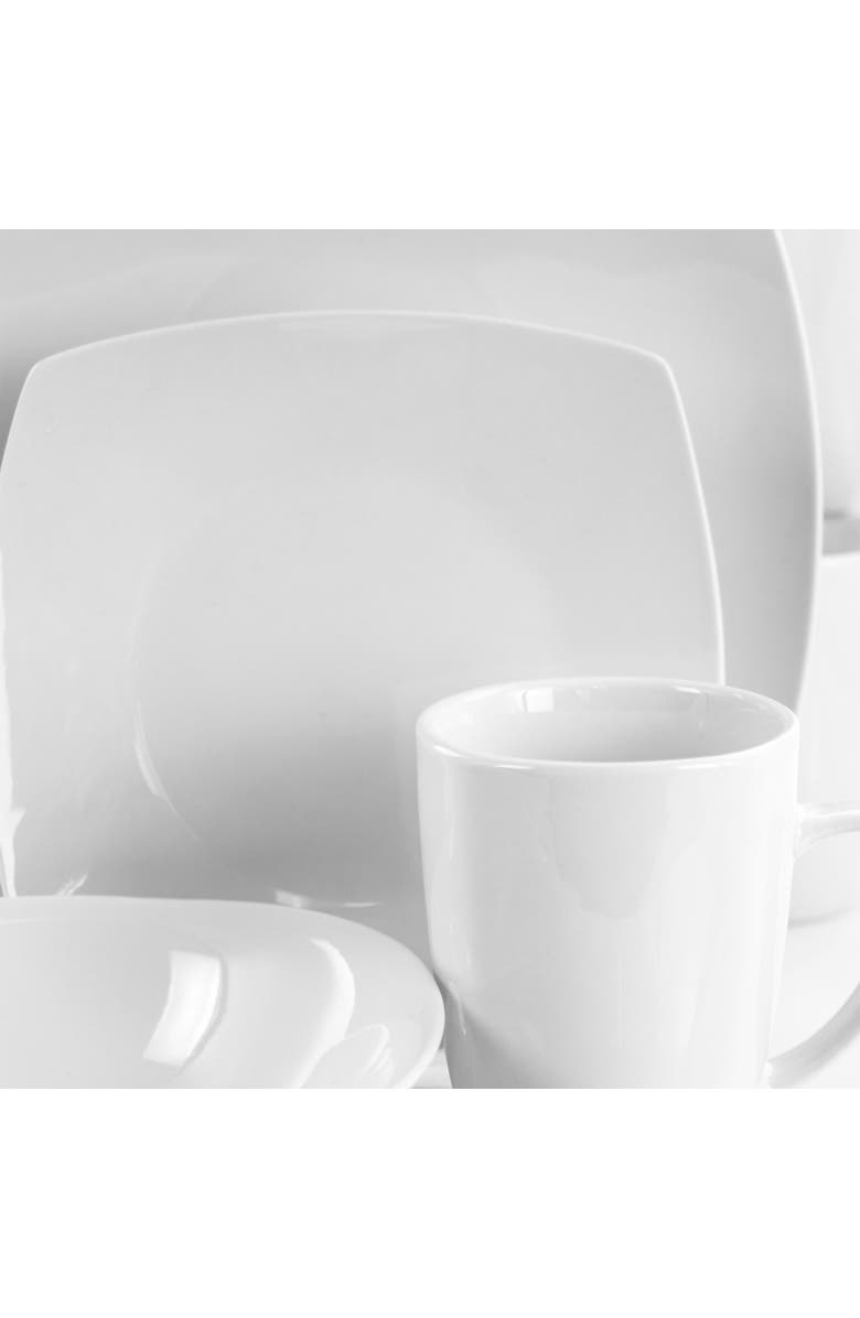 Elama Bishop 16 Piece Soft Square Porcelain Dinnerware Set, Alternate, color, White