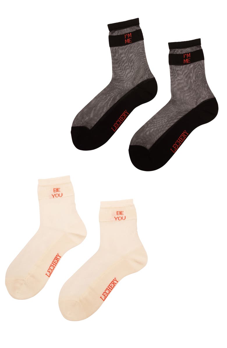 LECHERY<sup>®</sup> 2-Pack Be You & I'm Me Sheer Crew Socks, Main, color, 