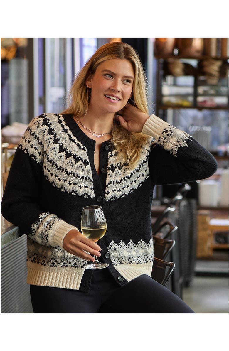 Lands' End Cozy Lofty Fair Isle Cardigan Sweater, Alternate, color,