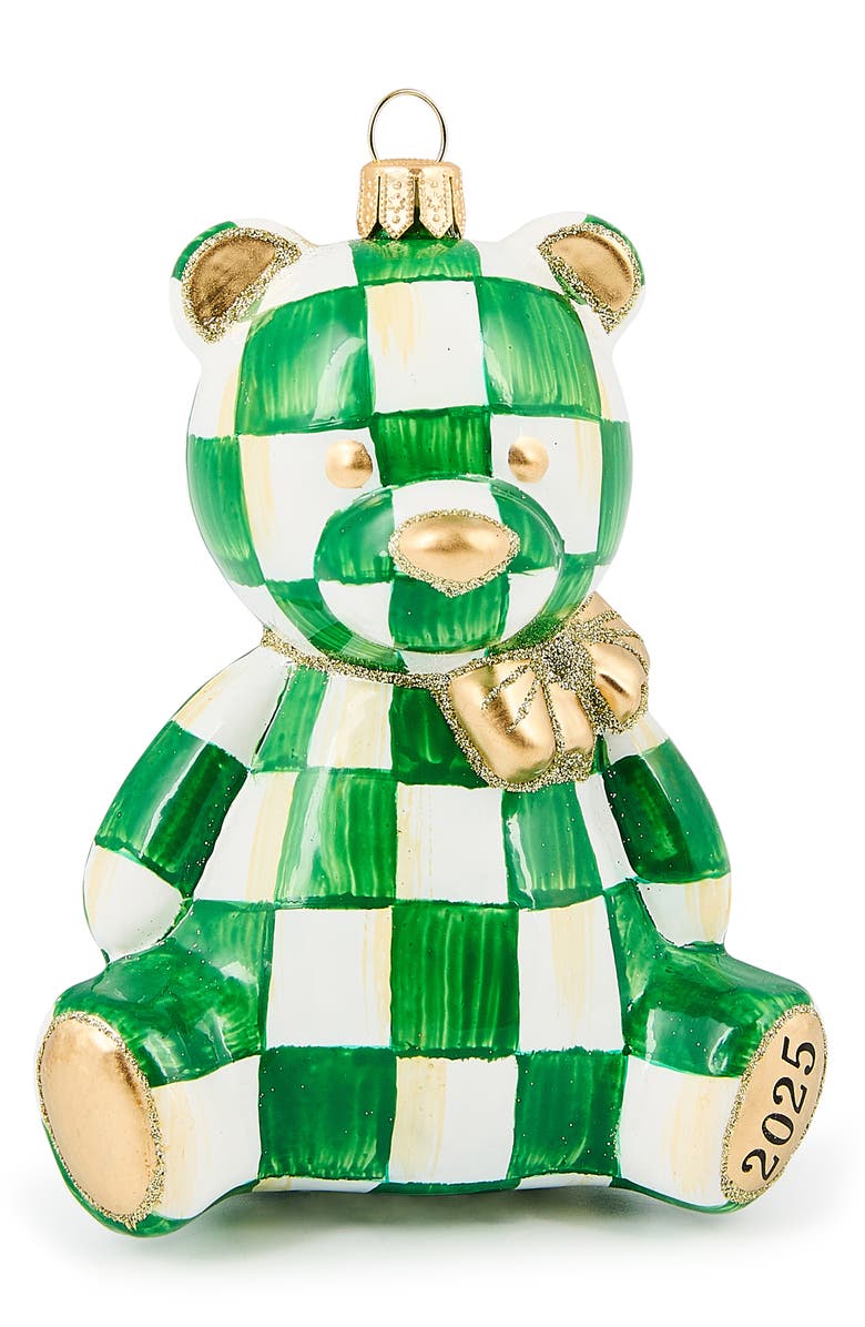 MACKENZIE CHILDS 2025 Bear Glass Ornament, Main, color, Emerald