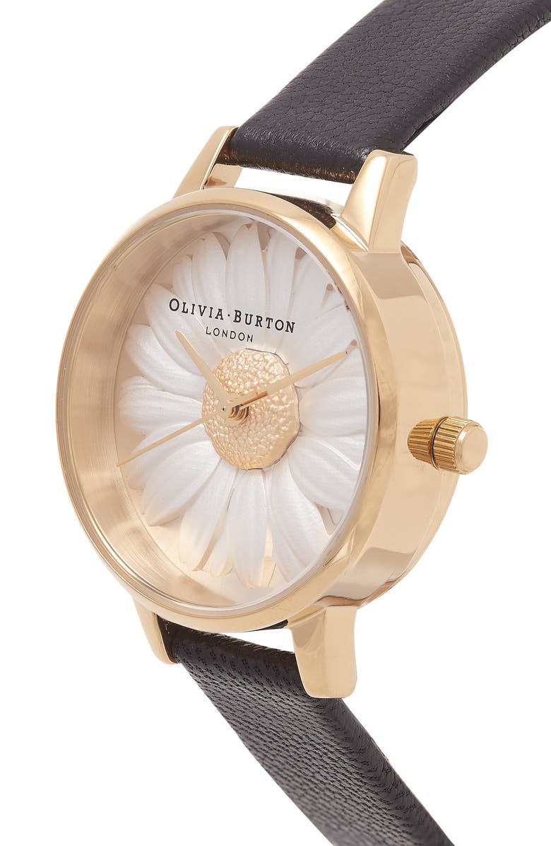 Olivia Burton 3D Daisy Leather Strap Watch, 30mm, Alternate, color,