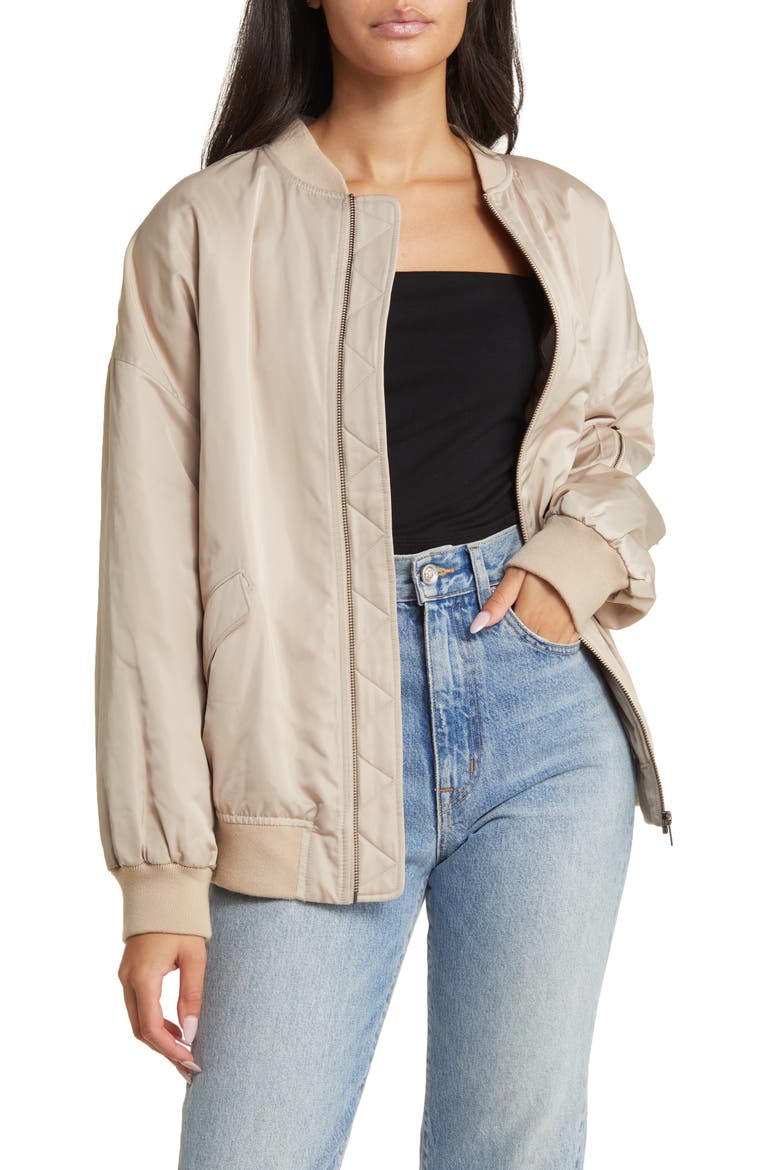 Oversize Bomber Jacket, Main, color, TAN OXFORD