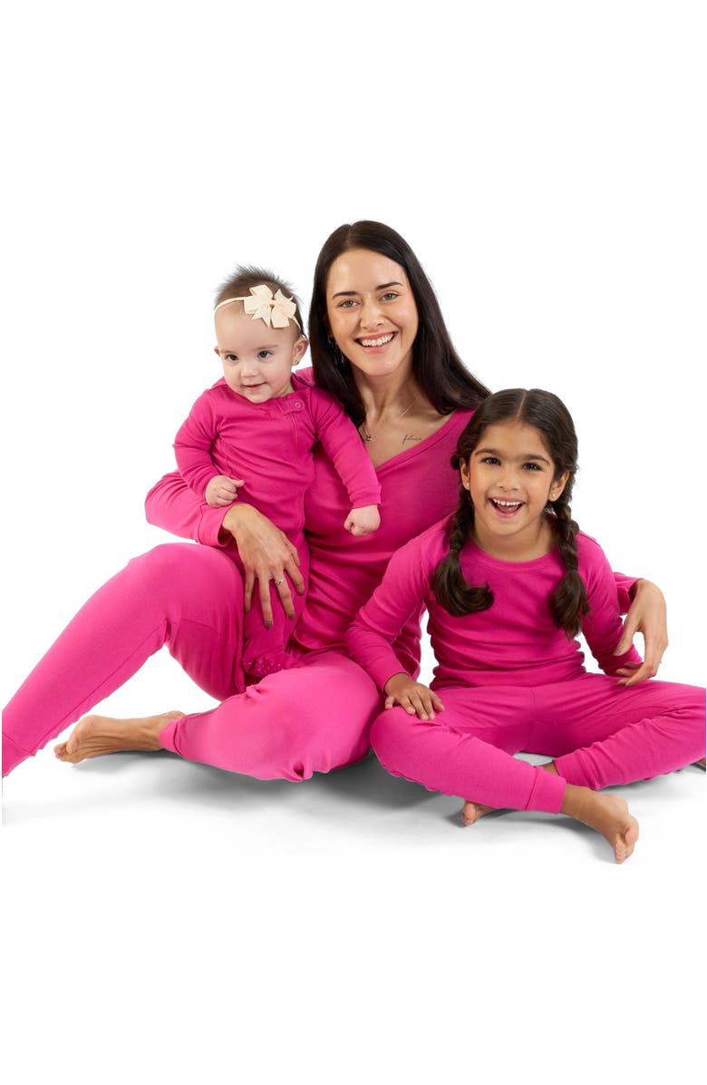 Leveret Kids Short Sleeve Cotton Solid Matching Family Pajamas, Alternate, color, Hot Pink
