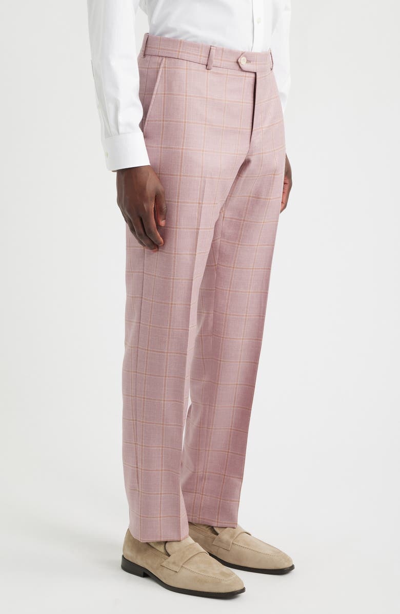 Berle Flat Front Check Wool & Linen Blend Dress Pants, Alternate, color, Pink