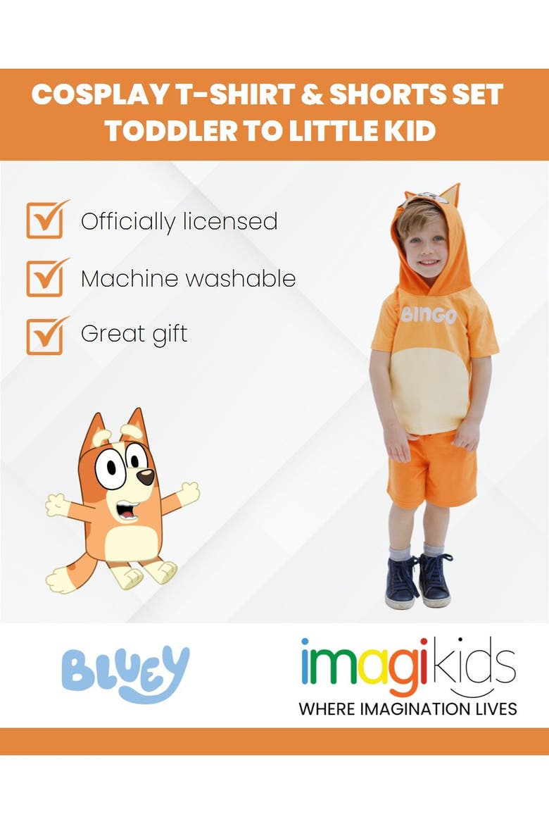 Hooded T-Shirt and Shorts Set, Alternate, color, Bingo Orange