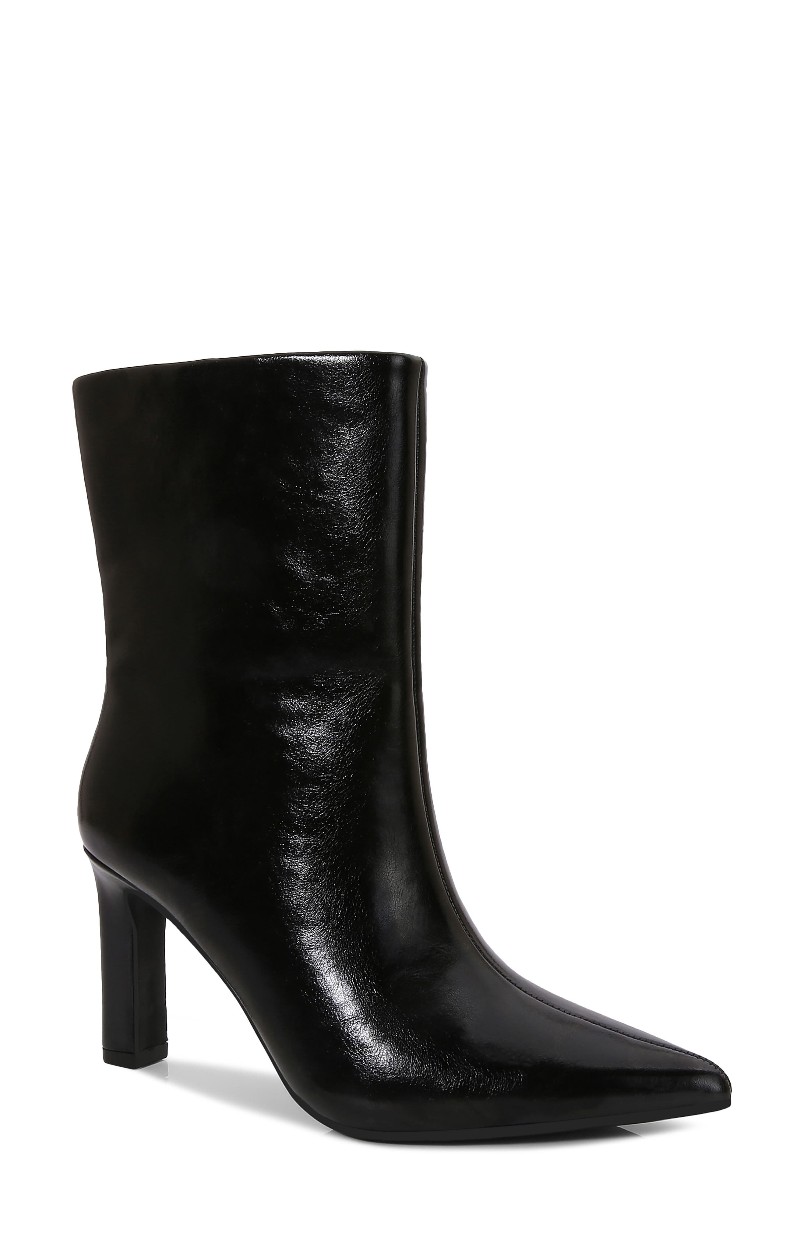 Adire Pointed Toe Faux Leather Bootie, Main, color, BLACK