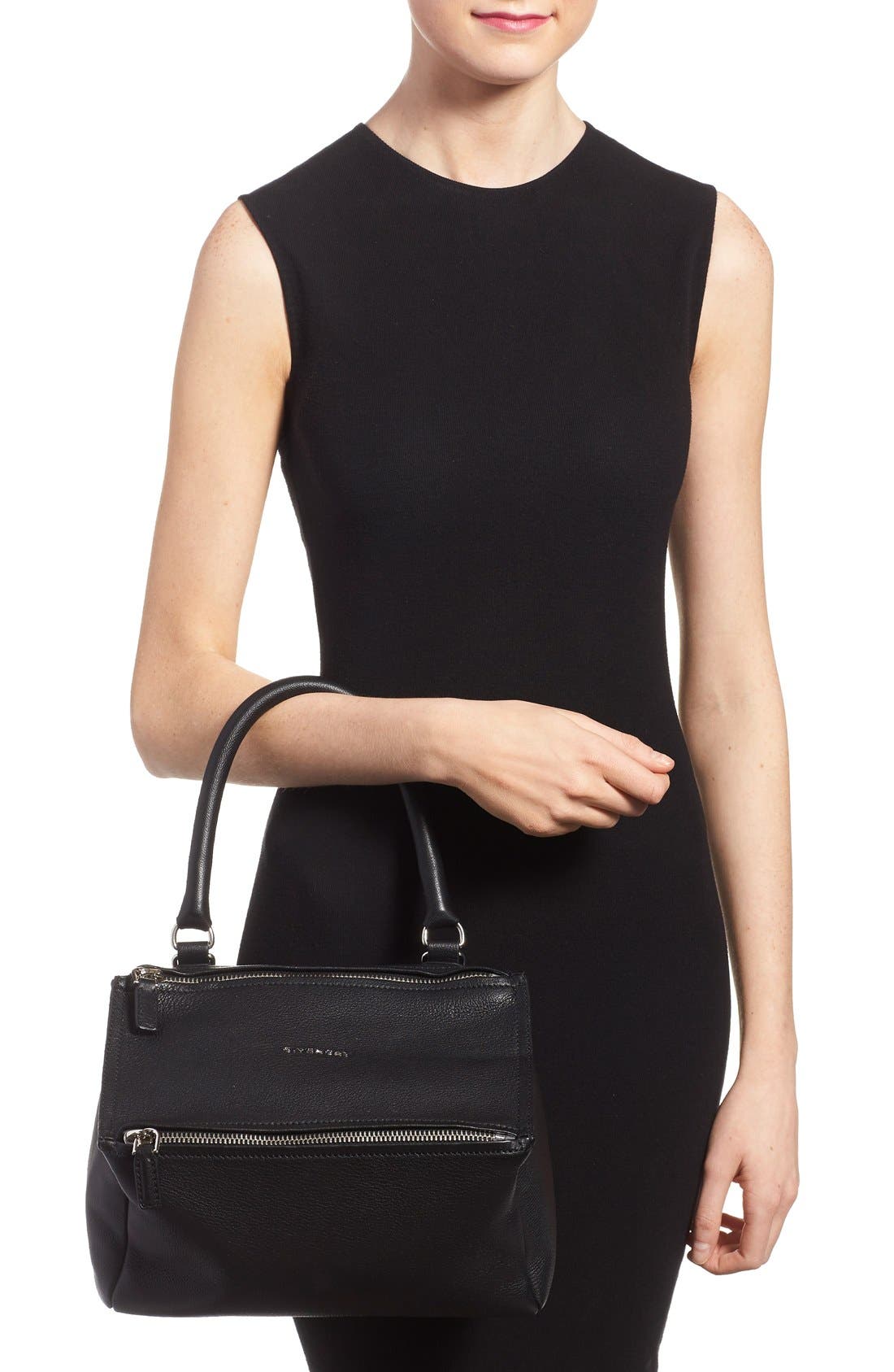 Small Pandora Leather Satchel, Alternate, color, BLACK
