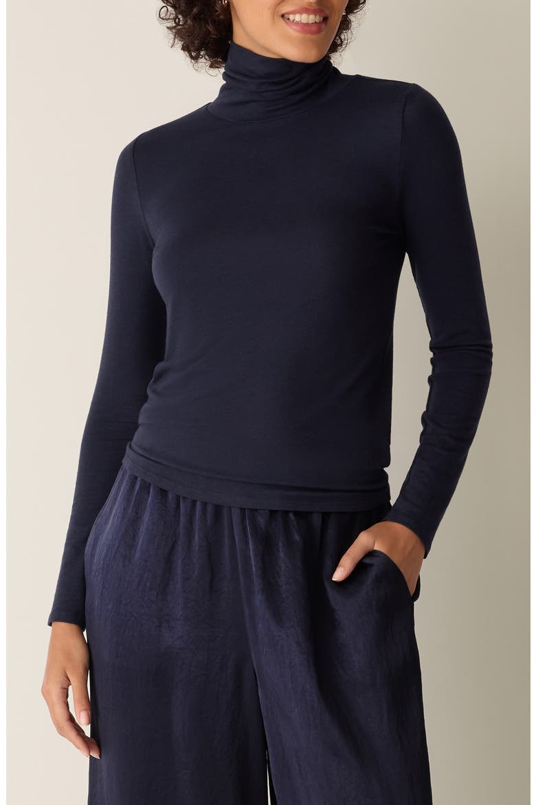 Turtleneck Stretch Organic Cotton Blend Top, Main, color, INK