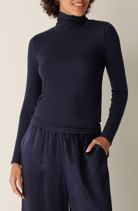 Turtleneck Stretch Organic Cotton Blend Top