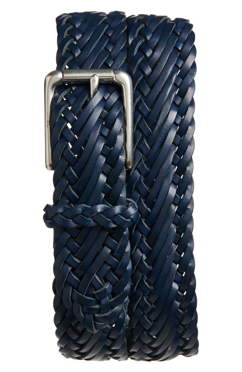 Ralph Lauren Purple Label Braided Vachetta Leather Belt, Main, color, Classic Chairman Navy