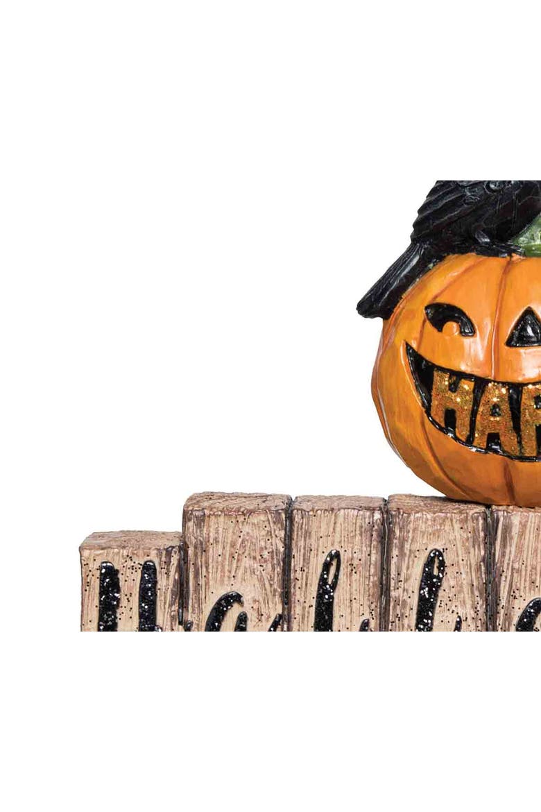 Happy Halloween Pumpkin/Crow Figurine, Alternate, color, Orange