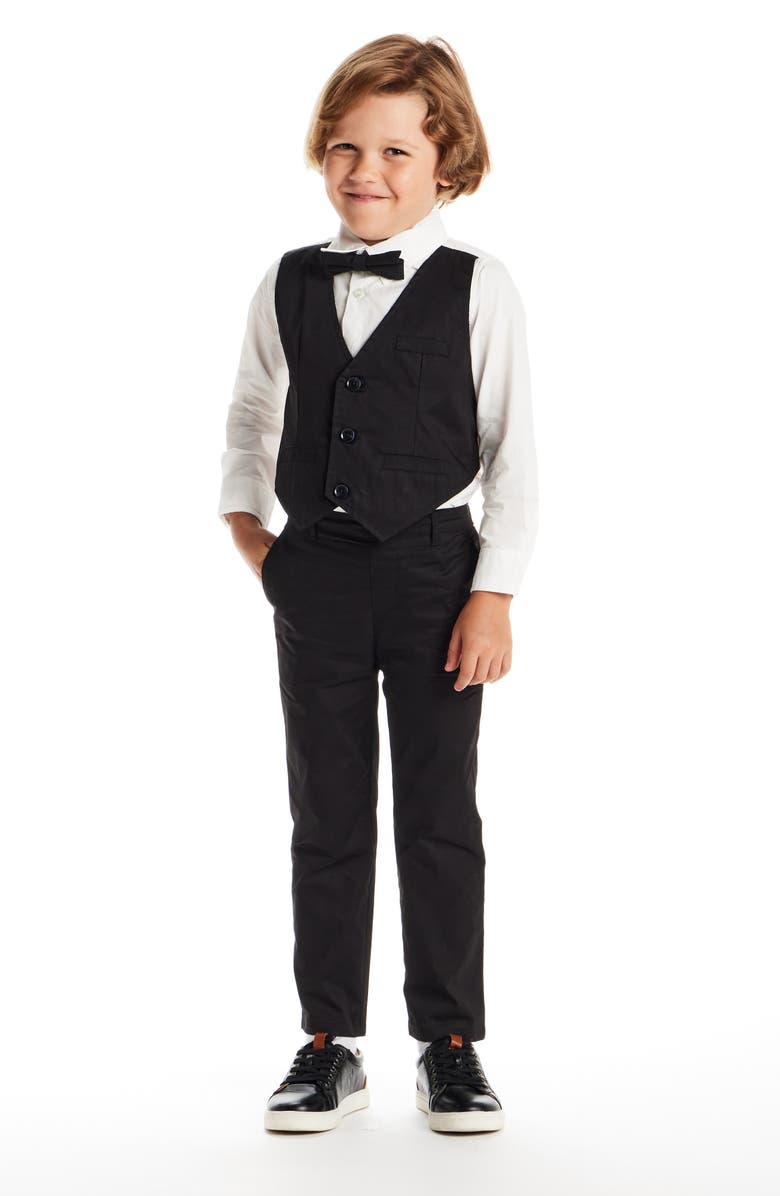 Andy & Evan Kids' Heather Poplin Button-Up Shirt, Vest, Bow Tie & Pants Set, Alternate, color, Black
