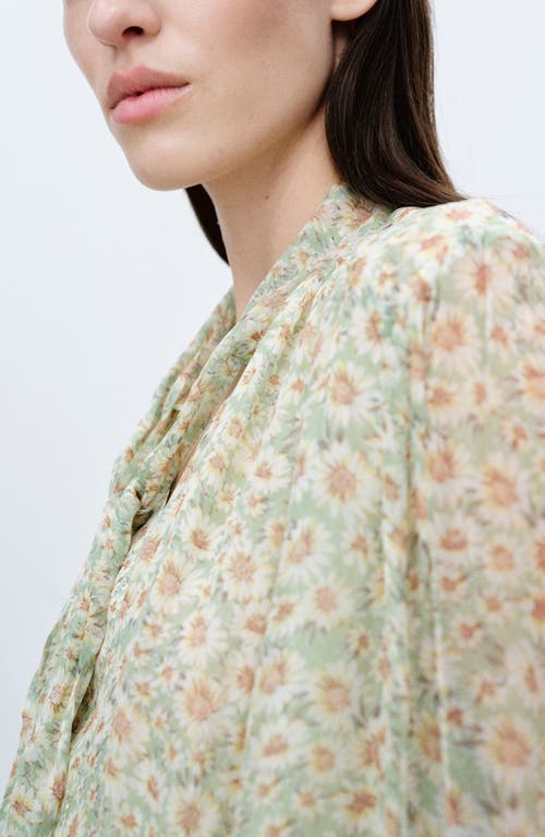 Mango Belle Floral Chiffon Tie Neck Top In Green