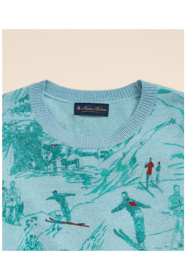 Ski Print Wool Crewneck Sweater, Main, color, TEALPBTOILESCENE