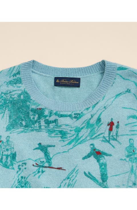 Ski Print Wool Crewneck Sweater