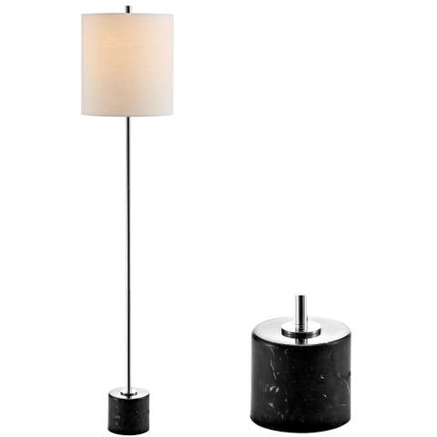 Levitt 60.5" Marble/Metal LED Floor Lamp, Black/Chrome