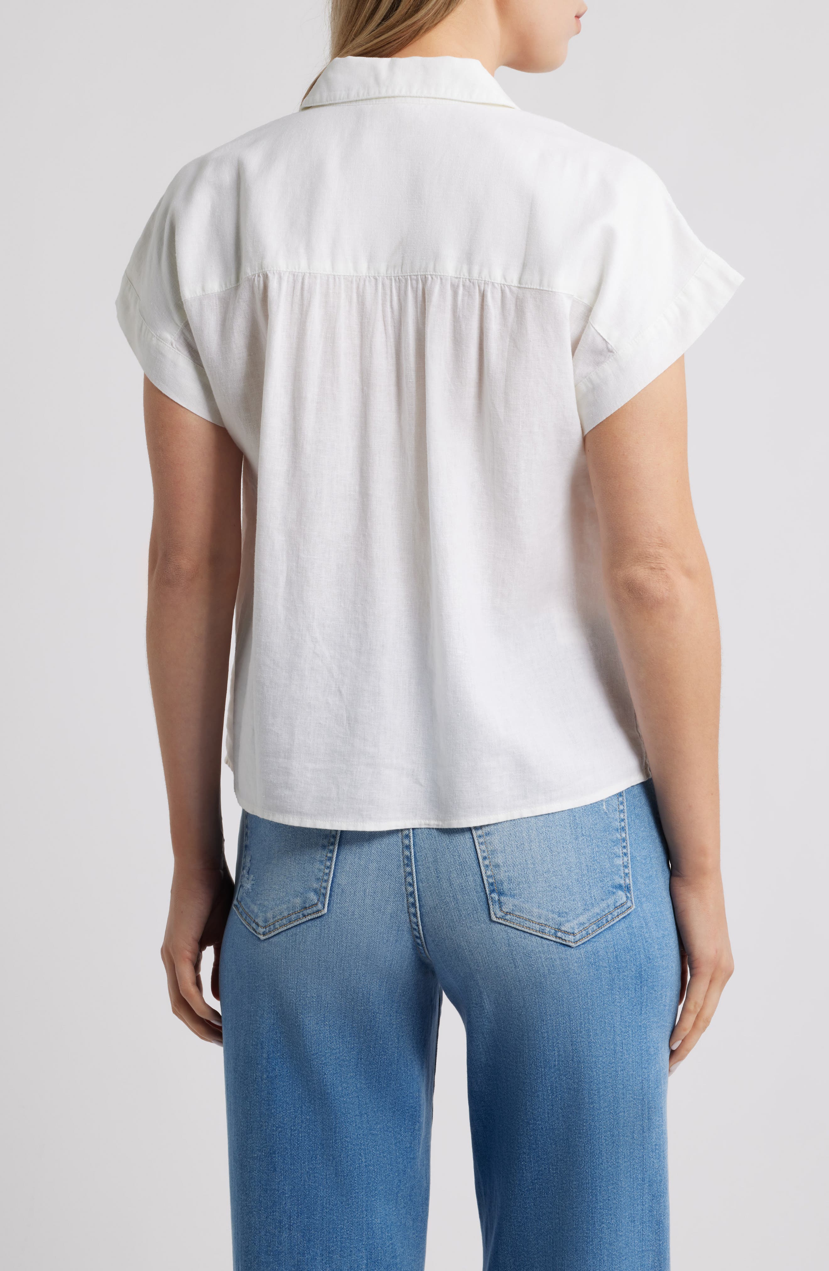 Short Sleeve Linen Blend Button-Up Shirt - image 4