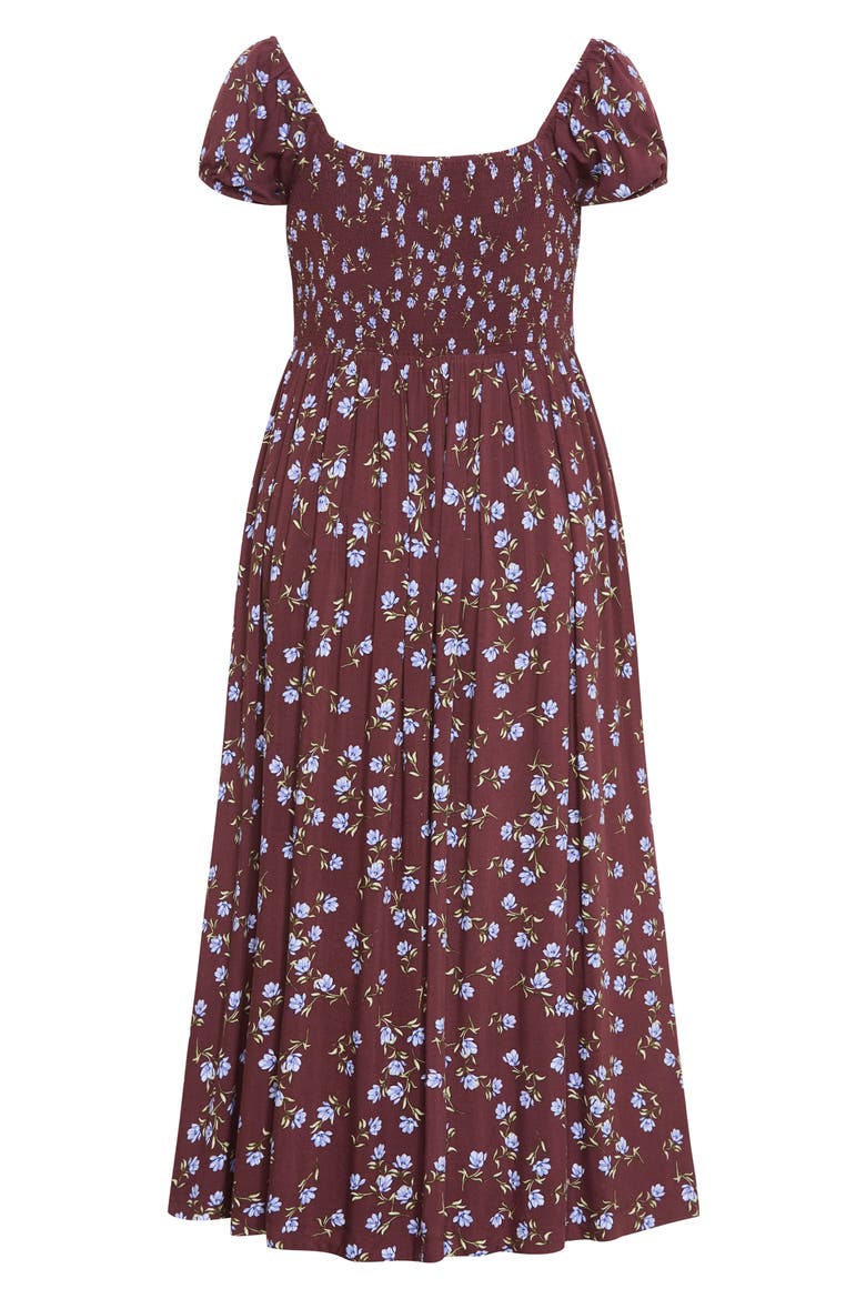 Abbie Floral Print Midi Dress, Alternate, color, COCOA MEADOW