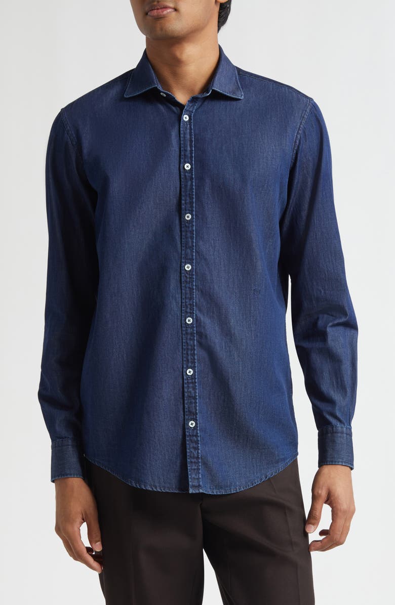 Massimo Alba Canary Classic Fit Cotton Denim Button-Up Shirt, Main, color, Blue