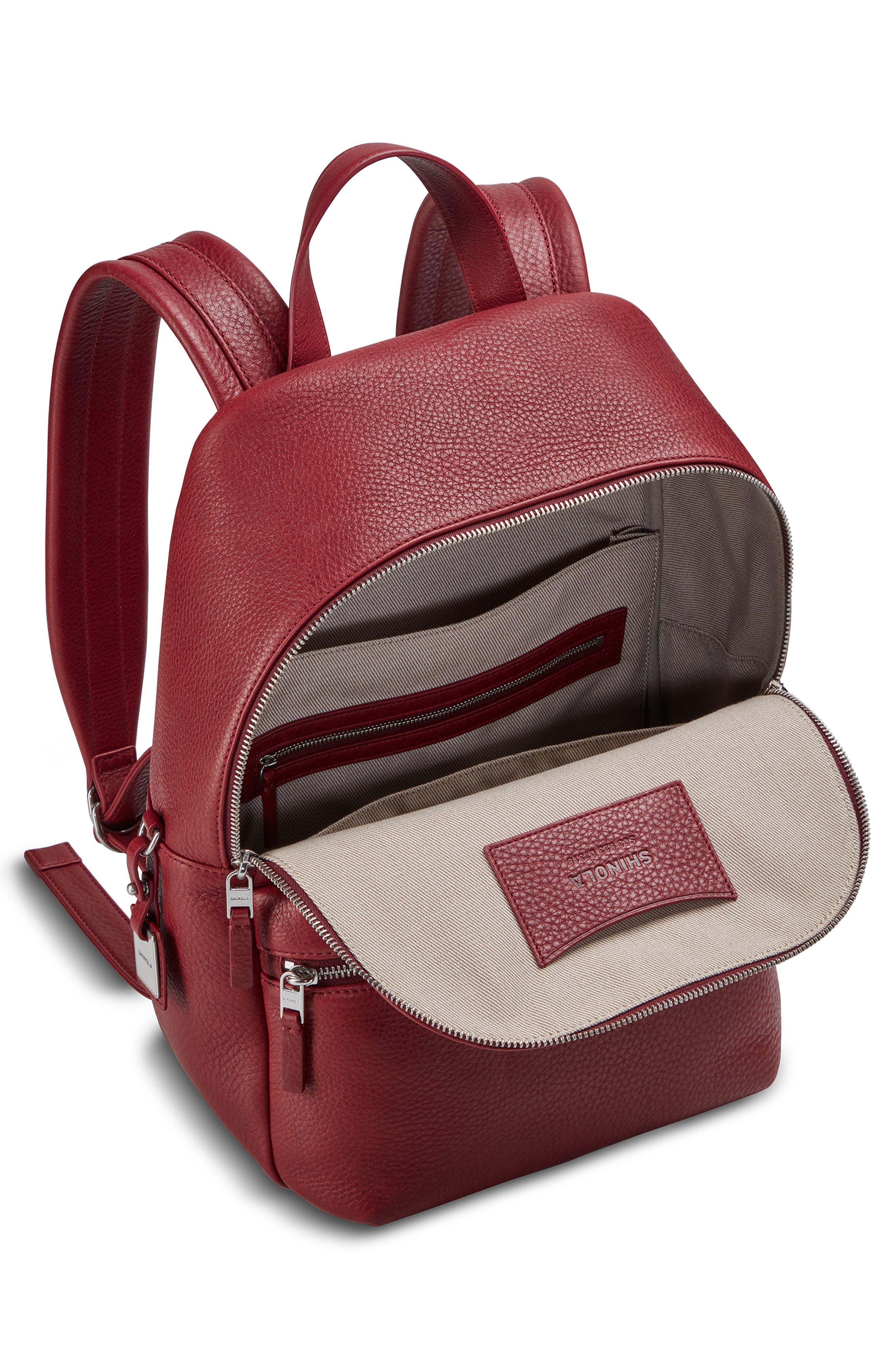 Shinola Small Runwell Leather Backpack, Alternate, color, Ruby