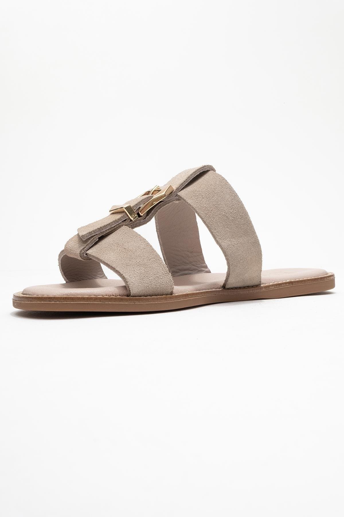 Sveta Leather Buckled Sandal, Alternate, color, Beige Suede Leather