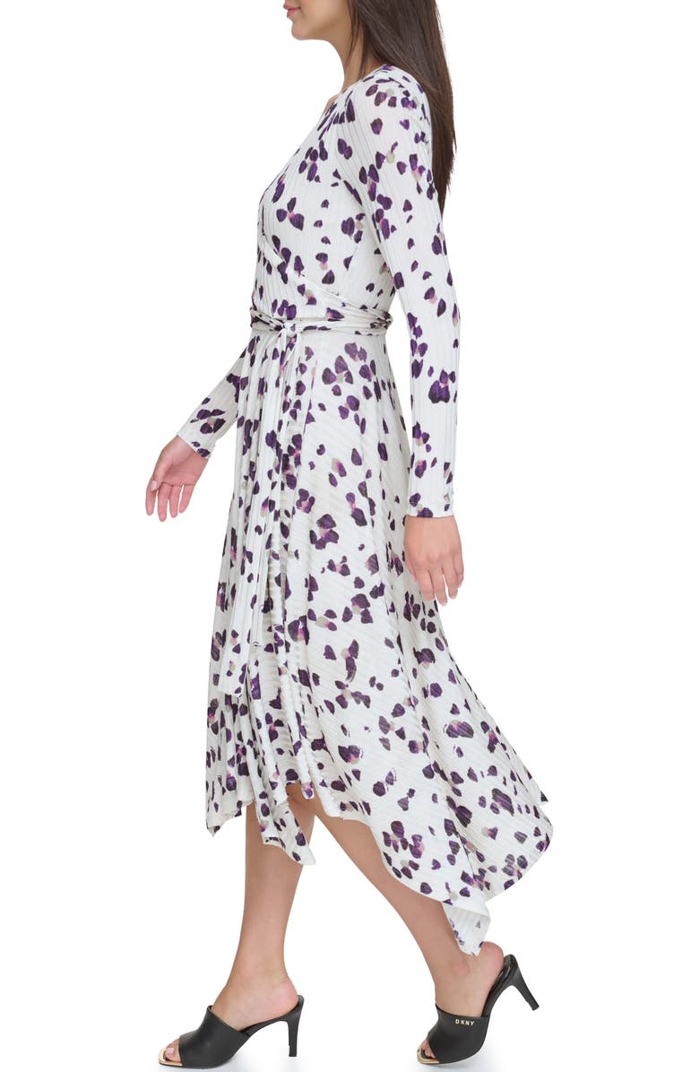 DKNY Print Long Sleeve Faux Wrap Midi Dress, Alternate, color, 