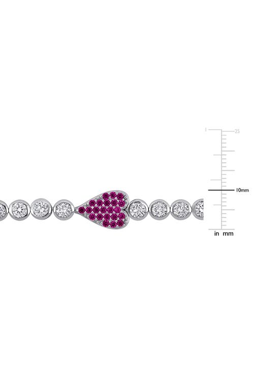 Delmar Sterling Silver Lab Grown White Sapphire & Ruby Heart Bracelet In Red