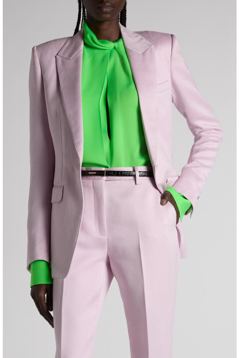 One-Button Duchesse Satin Blazer, Main, color, ORCHID PINK