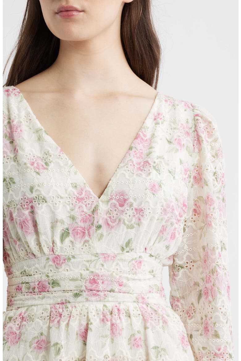 Eliana Floral Print Embroidered Long Sleeve Maxi Dress, Alternate, color, BLUSH BLOSSOM