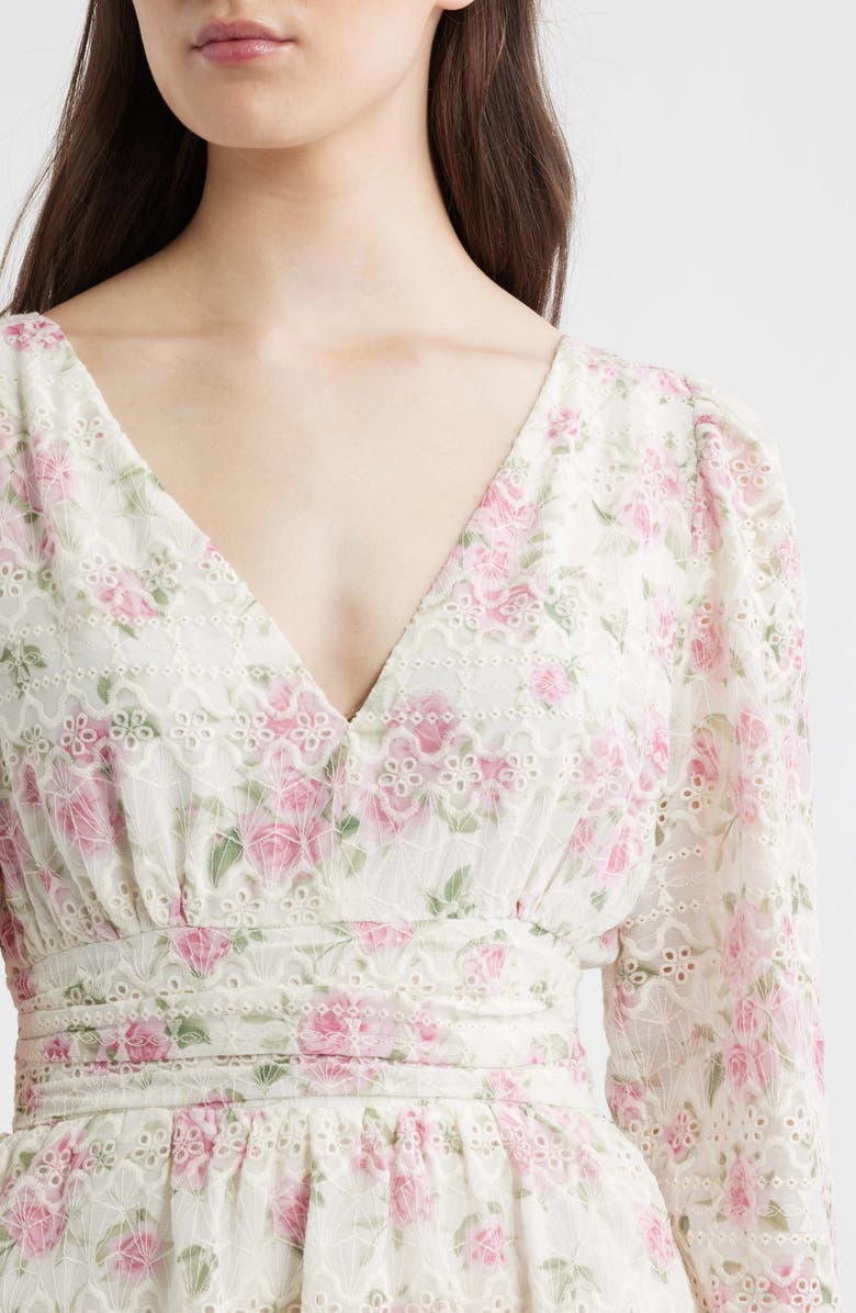 LAYERED WITH LOVE Eliana Floral Print Embroidered Long Sleeve Maxi Dress, Alternate, color, Blush Blossom